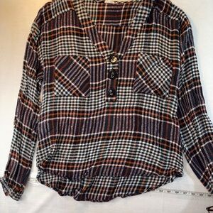 Plaid V-Neck Women's Top Medium